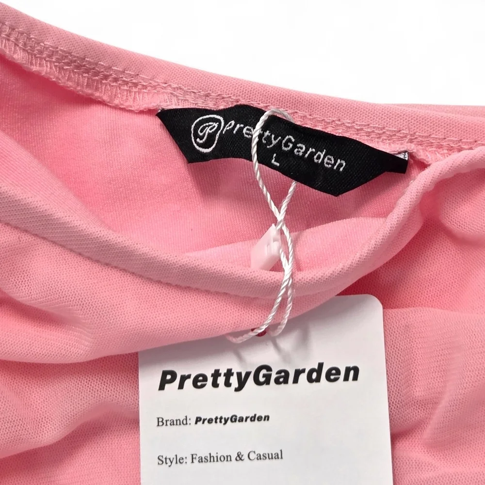 PrettyGarden Chic One Shoulder Asymmetrical Pink Party Cocktail Dress Sz L NWT - Picture 5 of 10